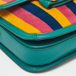 Pre Owned Gucci Multicolor Baiadera Stripe Velvet and Leather Horsebit 1955 Shoulder Bag