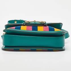 Pre Owned Gucci Multicolor Baiadera Stripe Velvet and Leather Horsebit 1955 Shoulder Bag