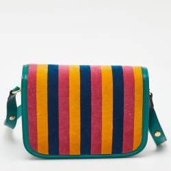 Pre Owned Gucci Multicolor Baiadera Stripe Velvet and Leather Horsebit 1955 Shoulder Bag