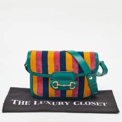 Pre Owned Gucci Multicolor Baiadera Stripe Velvet and Leather Horsebit 1955 Shoulder Bag