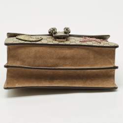 Pre Owned Gucci Beige GG Supreme Canvas and Suede Medium Crystals Embellished Dionysus Shoulder Bag