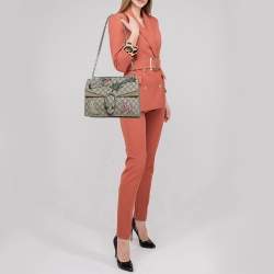 Pre Owned Gucci Beige GG Supreme Canvas and Suede Medium Crystals Embellished Dionysus Shoulder Bag