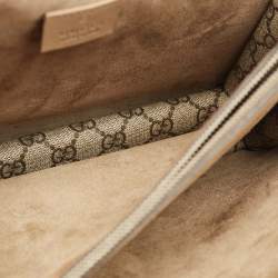 Pre Owned Gucci Beige GG Supreme Canvas and Suede Medium Crystals Embellished Dionysus Shoulder Bag