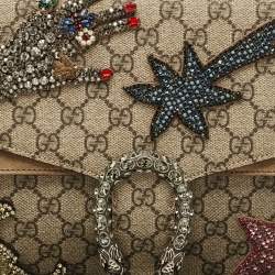 Pre Owned Gucci Beige GG Supreme Canvas and Suede Medium Crystals Embellished Dionysus Shoulder Bag