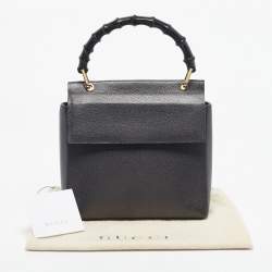 Pre Owned Gucci Black Leather Bamboo Top Handle Bag