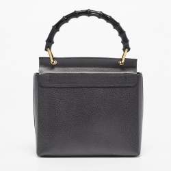 Pre Owned Gucci Black Leather Bamboo Top Handle Bag
