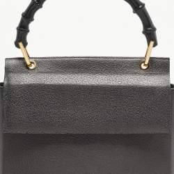 Pre Owned Gucci Black Leather Bamboo Top Handle Bag