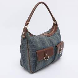 Pre Owned Gucci Blue/Brown GG Denim and Leather Abby Shoulder Bag