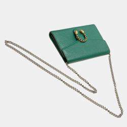 Pre Owned Gucci Green Mini Leather Dionysus Wallet on Chain