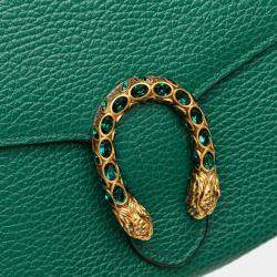Pre Owned Gucci Green Mini Leather Dionysus Wallet on Chain