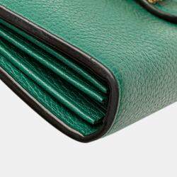 Pre Owned Gucci Green Mini Leather Dionysus Wallet on Chain