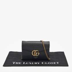 Pre Owned Gucci Black Leather GG Marmont Wallet on Chain