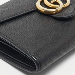 Pre Owned Gucci Black Leather GG Marmont Wallet on Chain