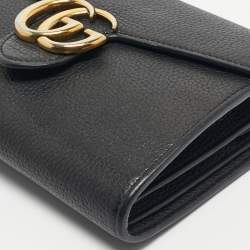 Pre Owned Gucci Black Leather GG Marmont Wallet on Chain