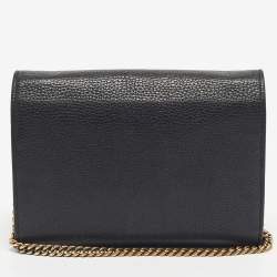 Pre Owned Gucci Black Leather GG Marmont Wallet on Chain