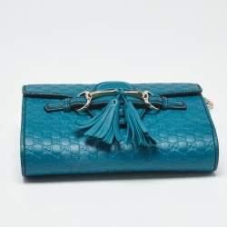 Pre Owned Gucci Teal Green Microguccissima Leather Mini Emily Chain Shoulder Bag