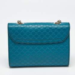 Pre Owned Gucci Teal Green Microguccissima Leather Mini Emily Chain Shoulder Bag