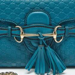 Pre Owned Gucci Teal Green Microguccissima Leather Mini Emily Chain Shoulder Bag