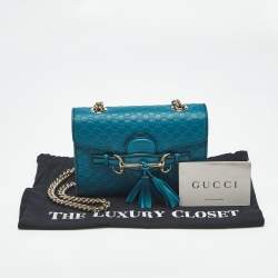 Pre Owned Gucci Teal Green Microguccissima Leather Mini Emily Chain Shoulder Bag