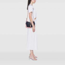 Pre Owned Gucci Blue Pink Limited Edition Small GG Embroidered Denim Floral Jackie 1961 Crossbody