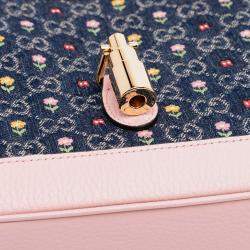 Pre Owned Gucci Blue Pink Limited Edition Small GG Embroidered Denim Floral Jackie 1961 Crossbody