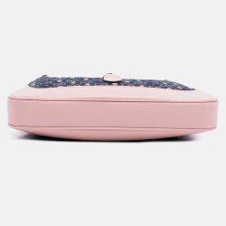 Pre Owned Gucci Blue Pink Limited Edition Small GG Embroidered Denim Floral Jackie 1961 Crossbody