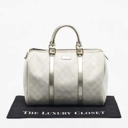 Pre Owned Gucci Gold/Off White GG Supreme Canvas Medium Joy Boston Bag