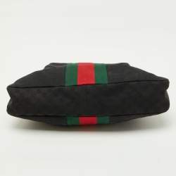 Pre Owned Gucci Black GG Canvas Web Detail Metal Bamboo Hobo