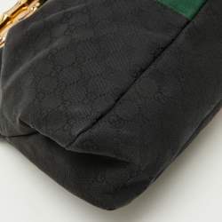 Pre Owned Gucci Black GG Canvas Web Detail Metal Bamboo Hobo