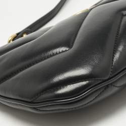 Pre Owned Gucci Black Matelassé Leather GG Marmont Zip Hobo