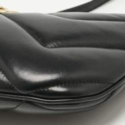 Pre Owned Gucci Black Matelassé Leather GG Marmont Zip Hobo