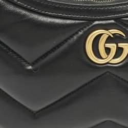 Pre Owned Gucci Black Matelassé Leather GG Marmont Zip Hobo