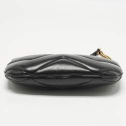 Pre Owned Gucci Black Matelassé Leather GG Marmont Zip Hobo