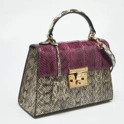 Pre Owned Gucci Beige/Magenta Python Small Padlock Top Handle Bag