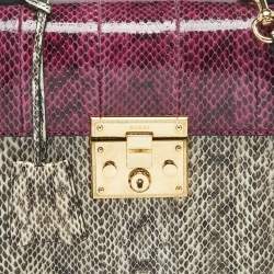 Pre Owned Gucci Beige/Magenta Python Small Padlock Top Handle Bag