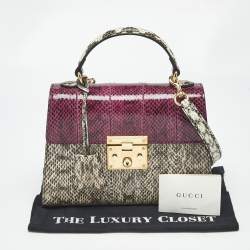Pre Owned Gucci Beige/Magenta Python Small Padlock Top Handle Bag