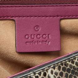 Pre Owned Gucci Beige/Magenta Python Small Padlock Top Handle Bag