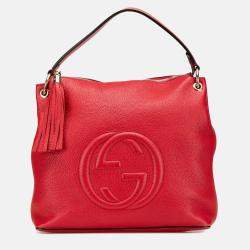 Pre Owned Gucci Red Large Pebbled Calfskin Soho Convertible Hobo