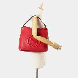Pre Owned Gucci Red Large Pebbled Calfskin Soho Convertible Hobo