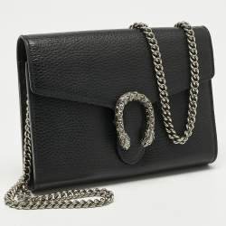 Pre Owned Gucci Black Leather Dionysus Wallet on Chain