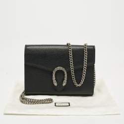 Pre Owned Gucci Black Leather Dionysus Wallet on Chain