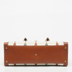 Pre Owned Gucci Brown/White Rhombus Print Leather Medium Diana Tote