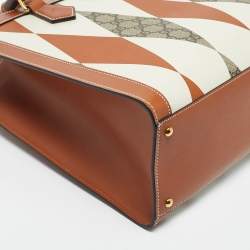 Pre Owned Gucci Brown/White Rhombus Print Leather Medium Diana Tote