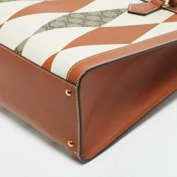 Pre Owned Gucci Brown/White Rhombus Print Leather Medium Diana Tote