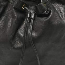 Pre Owned Gucci Black Leather Interlocking Icon Drawstring Hobo
