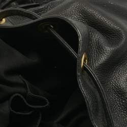 Pre Owned Gucci Black Leather Interlocking Icon Drawstring Hobo