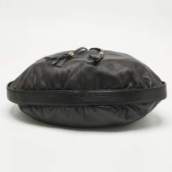 Pre Owned Gucci Black Leather Interlocking Icon Drawstring Hobo