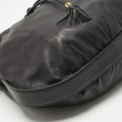 Pre Owned Gucci Black Leather Interlocking Icon Drawstring Hobo