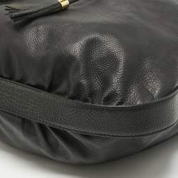 Pre Owned Gucci Black Leather Interlocking Icon Drawstring Hobo