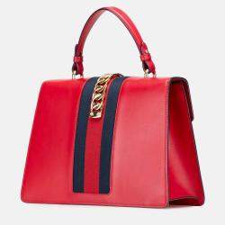 Pre Owned Gucci Red Medium Leather Sylvie Top Handle Bag